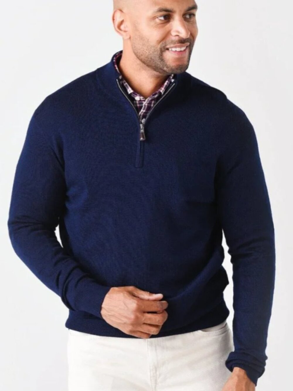 Peter Millar Crown Soft Merino Wool Silk Quarter Zip Sweater Navy Blue - Large